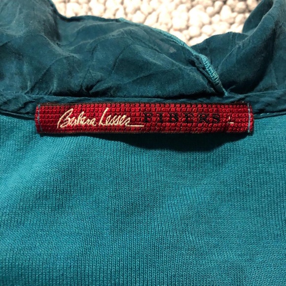 Funky Vintage Teal patchwork blouse with ruffle Peter Pan collar & 3/4 sleeves - Picture 4 of 8